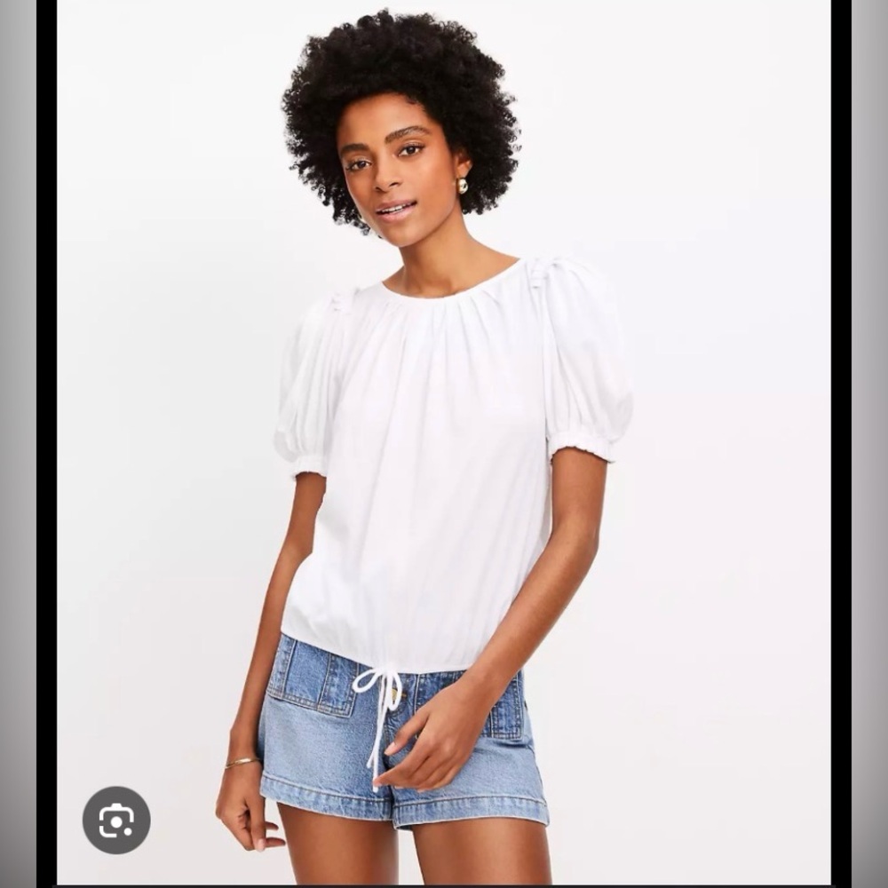 LOFT White Puff Sleeve Blouse